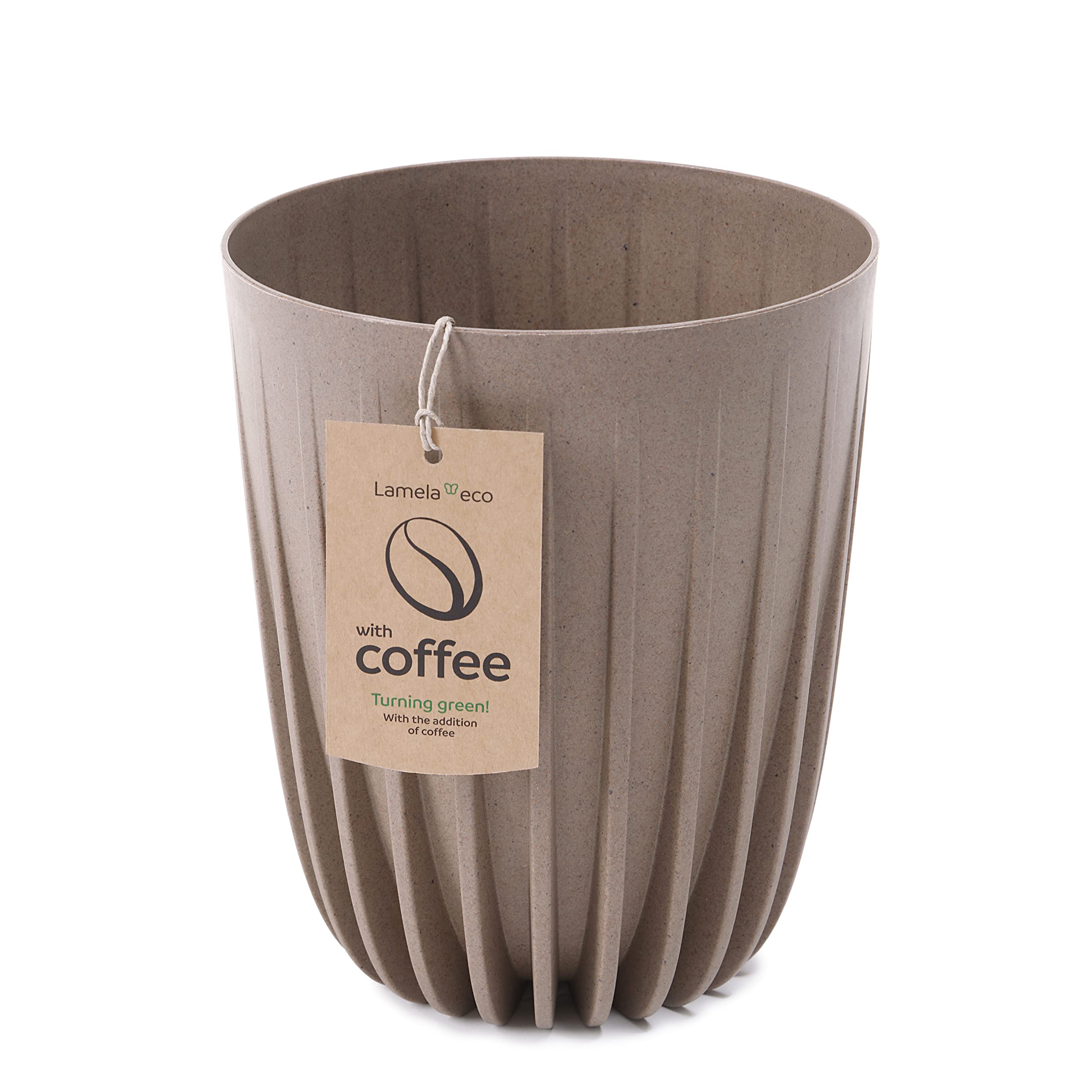 Lamela MIRA ECO with COFFEE Flowerpot Herb Plant Flower pot | Balcony Garden Container Bucket | 2in1 set Two parts with insert | Unique Surface Design | impress? (Ø 14,5cm H 17,2cm, Latte)