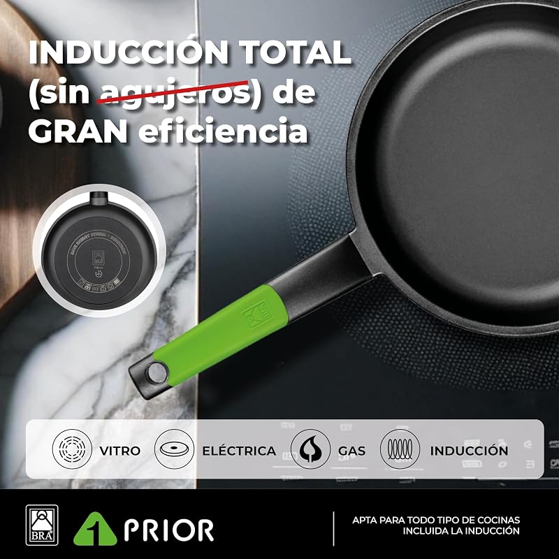 Bra prior - conjunto de 3 panelas, alumínio fundido antiaderente, inclui dois tripés verdes seguros, adequados para todos os tipos de placas, incluindo indução, 18-22-26 cm, cor preta