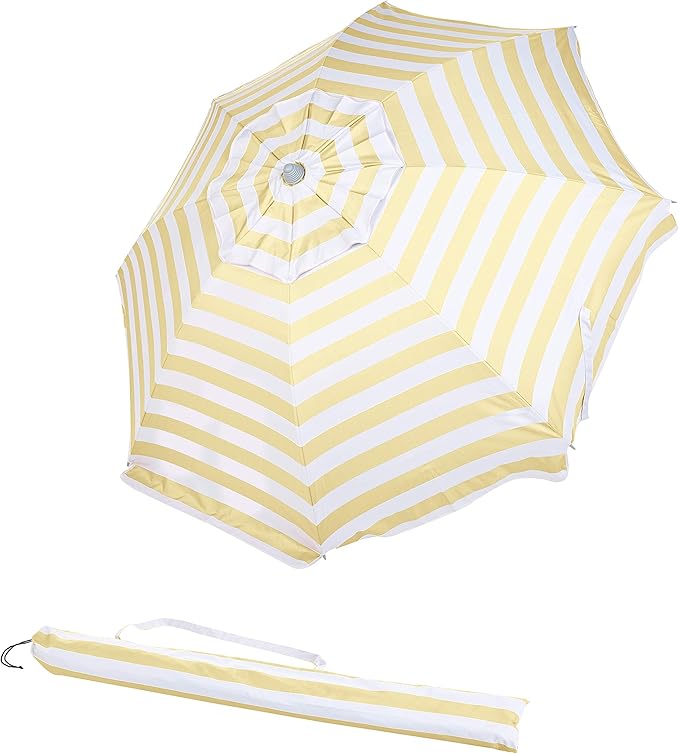 AmazonBasics Beach Sun Umbrella, Yellow Striped Garden