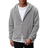 Herberton Mens Cropped Zip up Hoodie Jacket Corduroy Heavyweight Double Zipper Sweatshirts (S-XXL)