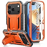 FNTCASE for iPhone 17 Pro Case: Military Grade Drop Proof Protection Mobile Cover with Kickstand | Matte Textured Rugged Shockproof TPU | Protective Sturdy iPhone 17 Pro Phone Cases 2025 - Orange