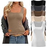 Riyiper 5 Pack Women's Fleece Lined Thermal Tank Top Seamless Square Neck Slim Fit Sleeveless Undershirt Warm Base Layer Vest