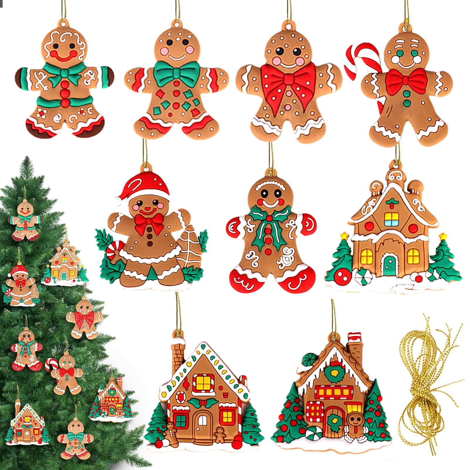 JAMSSOW 9 Pcs Christmas Gingerbread Man Ornaments with Strings,Gingerbread Christmas Decorations,Gingerbread Man Decorations Christmas Tree Decorations,Hanging Christmas Decorations Indoor