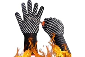HandLove BBQ Gloves, 1472°F Aramid Heat Resistant Grilling Gloves, Silicone Non-Slip Oven Gloves, Long Kitchen Gloves for Barbecue, Cooking, Baking, Grill Cut Resistant Gloves, Long Cuff, Large