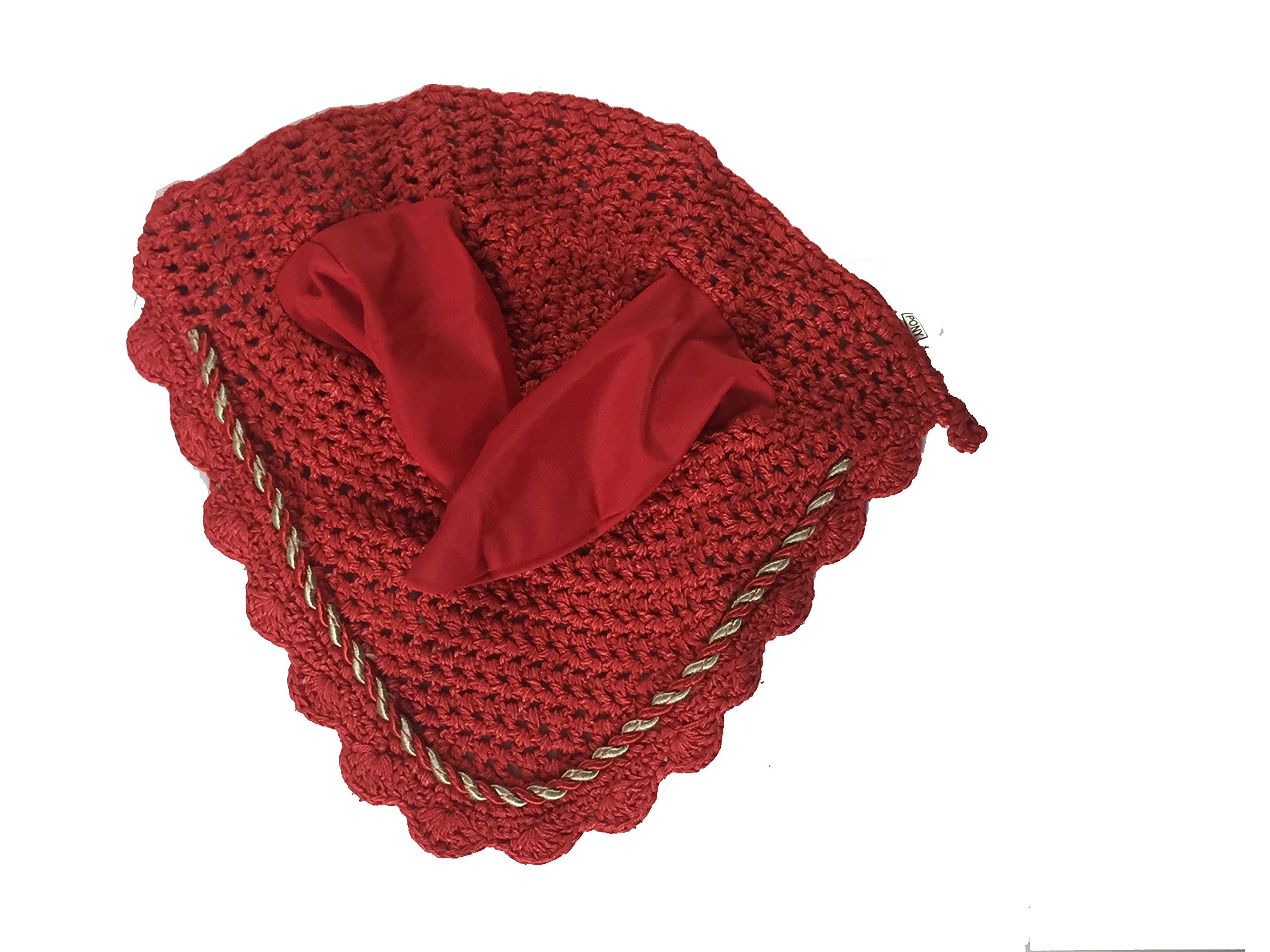 Spire Horse Soft Crochet Breathable Cotton Ear Net Hood Ear Protector Bonnets (Pony, Red)