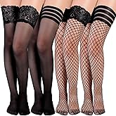 scenicamp 4 Pairs Fishnet Thigh High Stockings for Women Sexy Anti Slip Silicone Lace Sheer Pantyhose Over Knee Silky Fishnet Stockings