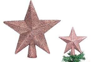 PEPPERLONELY 8" H Rose Gold Star Christmas Tree Topper Christmas Décor, Sparkling Rose Gold Shatter Resistant, Perfect for Any Size Christmas Tree