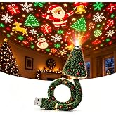 Christmas Projector Lights USB Plug and Play Holiday Indoor HD Night Light | Christmas Tree Design, USB Powered Christmas Night Light with 6+ Holiday Patterns for Ceiling Bedroom Car Decor Gift