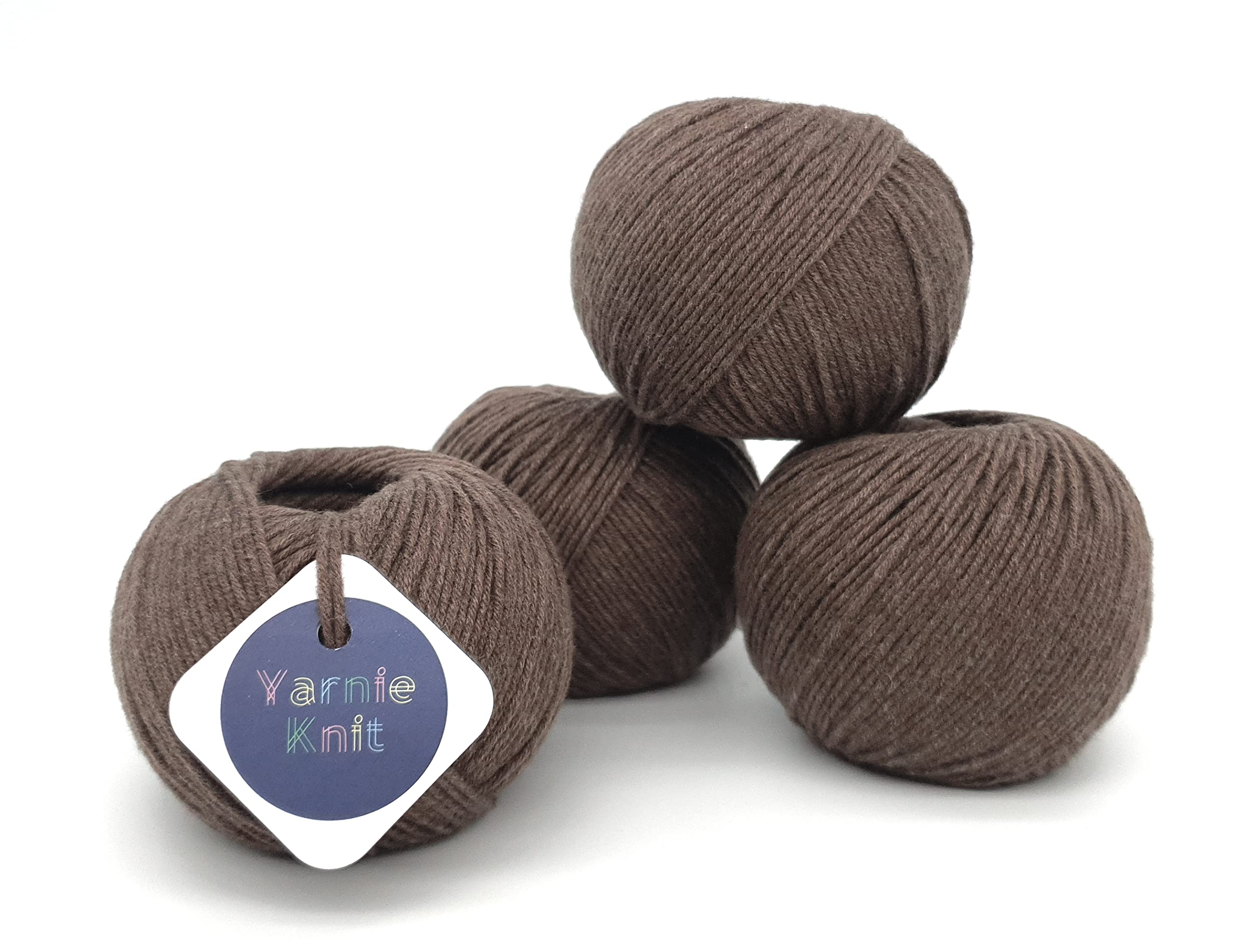 Yarnie Knit Utopi DK 55% Extra Fine Merino Wool 45% Cotton DK Yarn, 50g 99m (109 Yards) per Ball, 4-Pack (Cocoa Brown), Suitable for Any Crochet and Knitting Project.