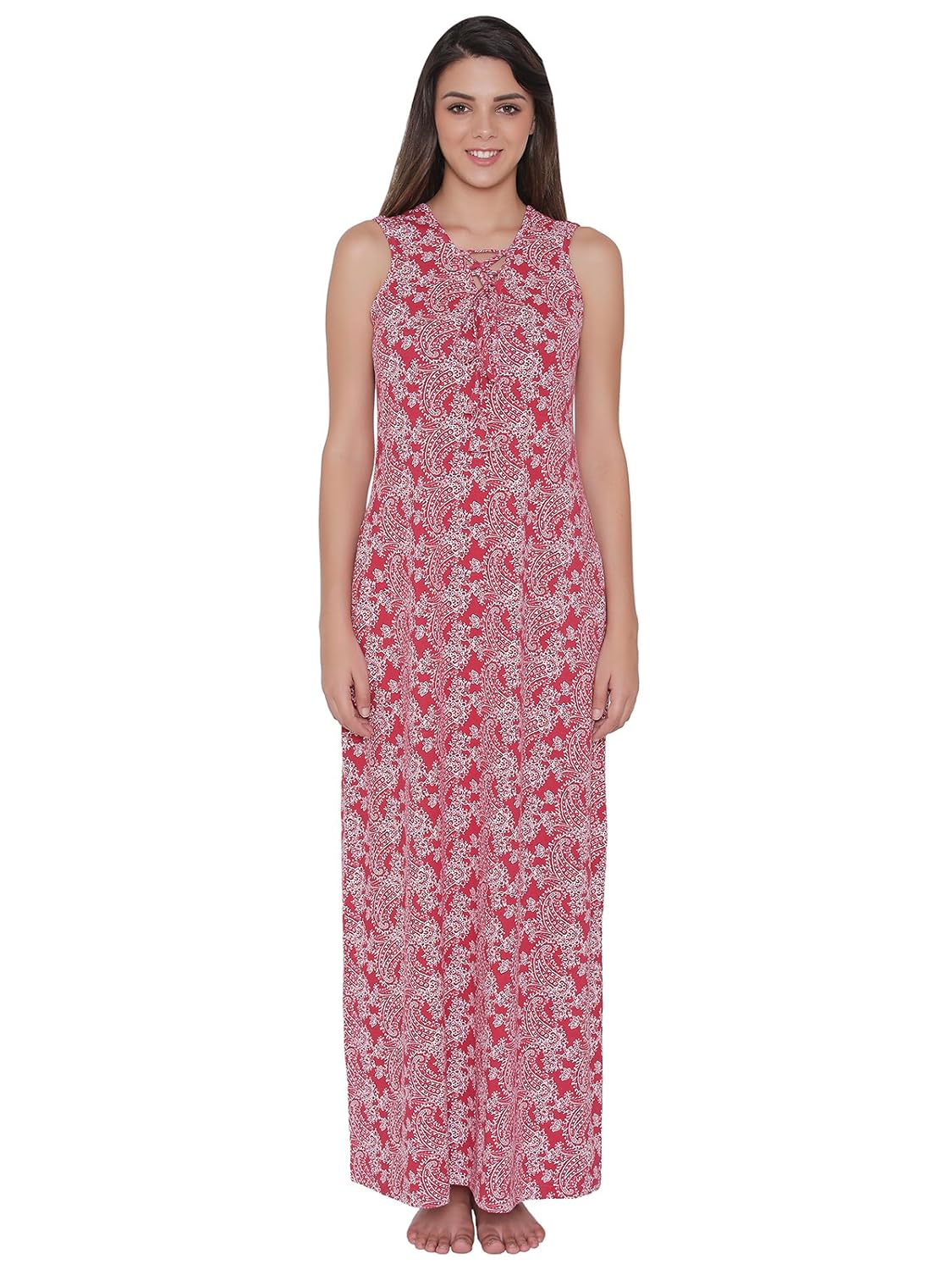 clovia womens cotton rich print long nighty