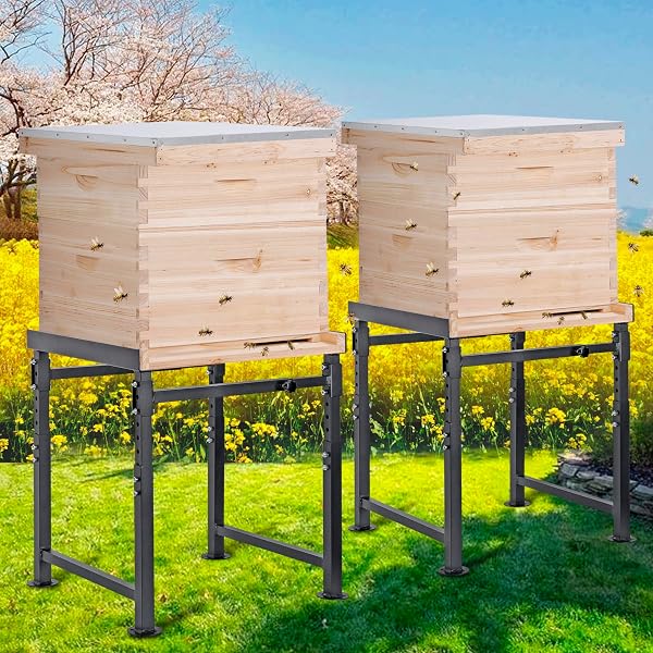 NEOREXON ADJUSTABLE METAL HIVE STAND, STURDY BEEHIVE STAND ADJUSTABLE HEIGHT 15” – 19” & ADJUSTABLE WIDTH 14.5” – 24.5”, UV RESISTANT & EASY TO ASSEMBLE BEE STAND FOR BEEKEEPING
