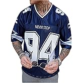 GORGLITTER Men's Number Letter Print Jersey Tees Tops Y2k Graphic Short Sleeve V Neck Summer Casual Oversized Tee Shirt