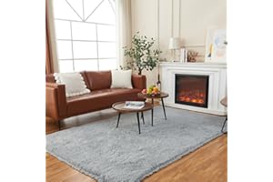 AMTOVO Area Rugs for Living Room, Fluffy Light Grey 5x7 Clearance Bedroom Rug, Large Throw Shag Carpet for Nursery, Kids, Playroom Home Decor