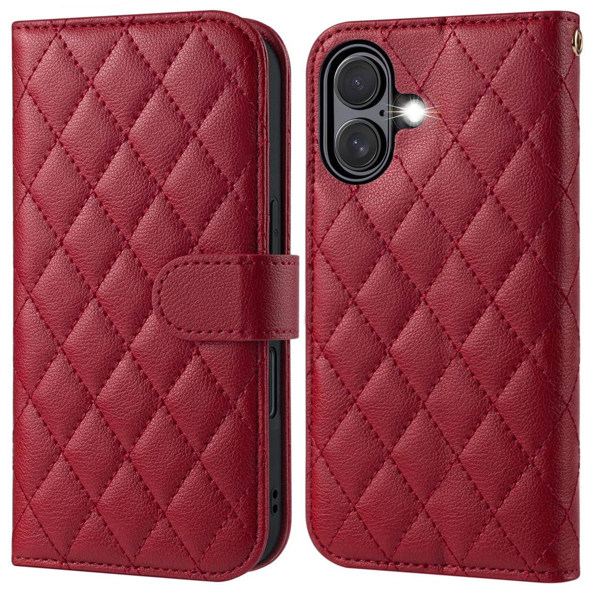 OCASE Compatible with iPhone 17 Wallet Case, PU Leather Flip Folio Case with Card Holders RFID Blocking Kickstand [Shockproof TPU Inner Shell] Phone Cover 6.3 Inch 2025, Diamond Check Red