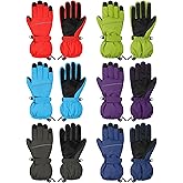 Cooraby 6 Pairs Kids Ski Snow Gloves Waterproof Windproof Gloves Winter Snowboard Sport Gloves for Boys Girls Cold Weather