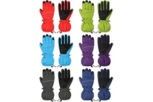 Cooraby 6 Pairs Kids Ski Snow Gloves Waterproof Windproof Gloves Winter Snowboard Sport Gloves for Boys Girls Cold Weather