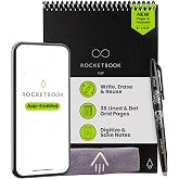 Rocketbook Flip Reusable Smart Notepad, Executive Size 6x8.8, Black | Top Bound Spiral Notebook, Lined and Dotted Pages, Includes Pen and Towel