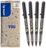 PILOT V Ball 07 Liquid Ink Rollerball Pen Medium Black Pack of 4