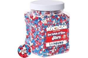 A GREAT SURPRISE Patriotic Sprinkles - 1.1 Pound - Red White and Blue Stars - Fourth of July Confetti Sprinkles for Cupcakes