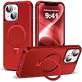 SKYLMW Compatible with iPhone 14 Plus Case with Invisible Magnetic O-Ring Stand Military-Grade Case for iPhone 14 Plus 6.7" [Compatible with Mag-Safe][Great Grip Feeling], Red