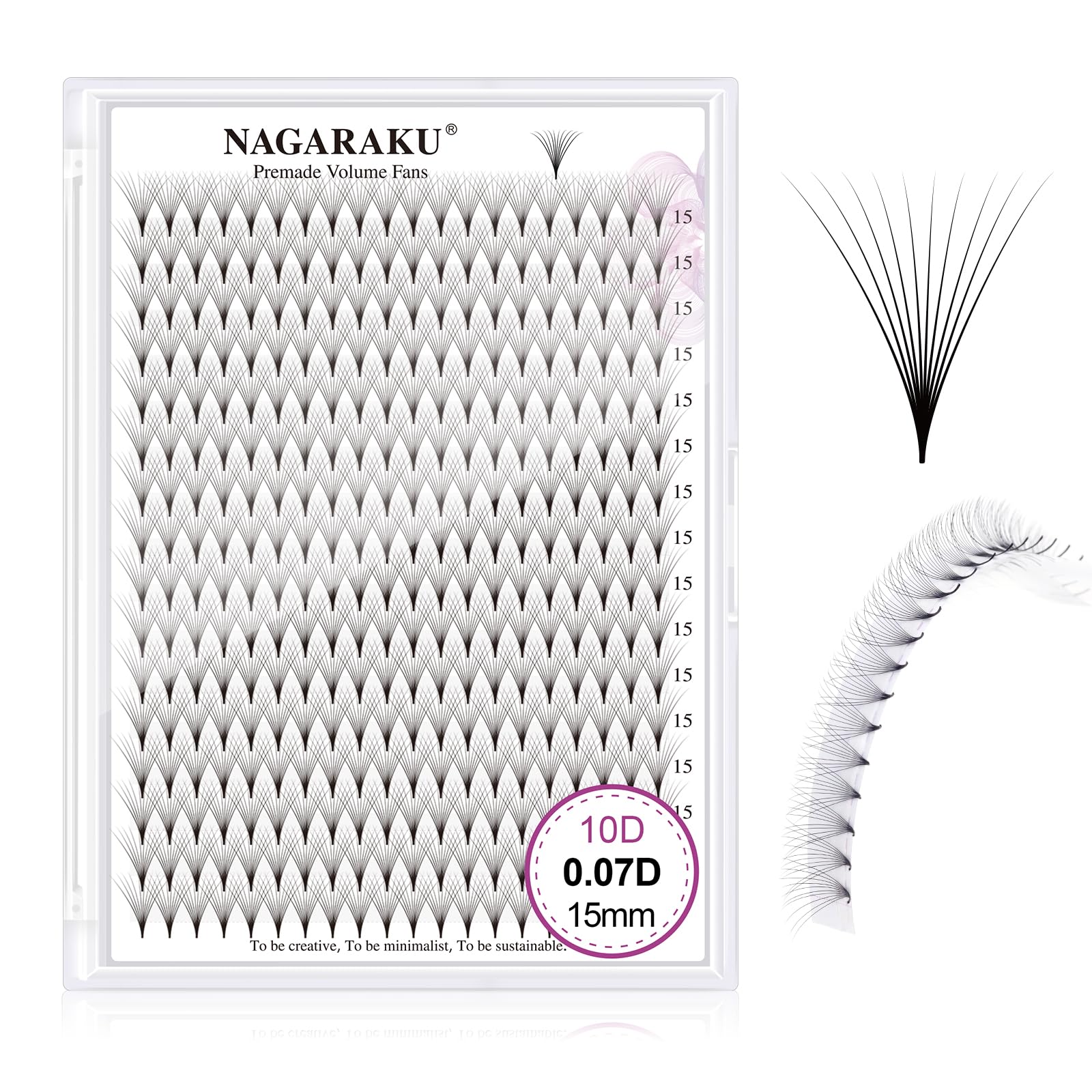 NAGARAKU Eyelash Extensions 320 Clusters Premade Fans Russian Volume Long Stem Premade Fans Thin Pointy Base Natural Pre Fanned Fluffy False Eyelash Black 16 Rows (10D 0.07 D Curl 15mm)