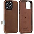 Belemay Leather Case for iPhone 16 Pro, Compatible with MagSafe [Camera Control Button] [Vintage Aesthetic] Premium Crazy Horse Leather, Unique Patina, Comfort Grip, Metal Buttons (6.3") Classic Brown