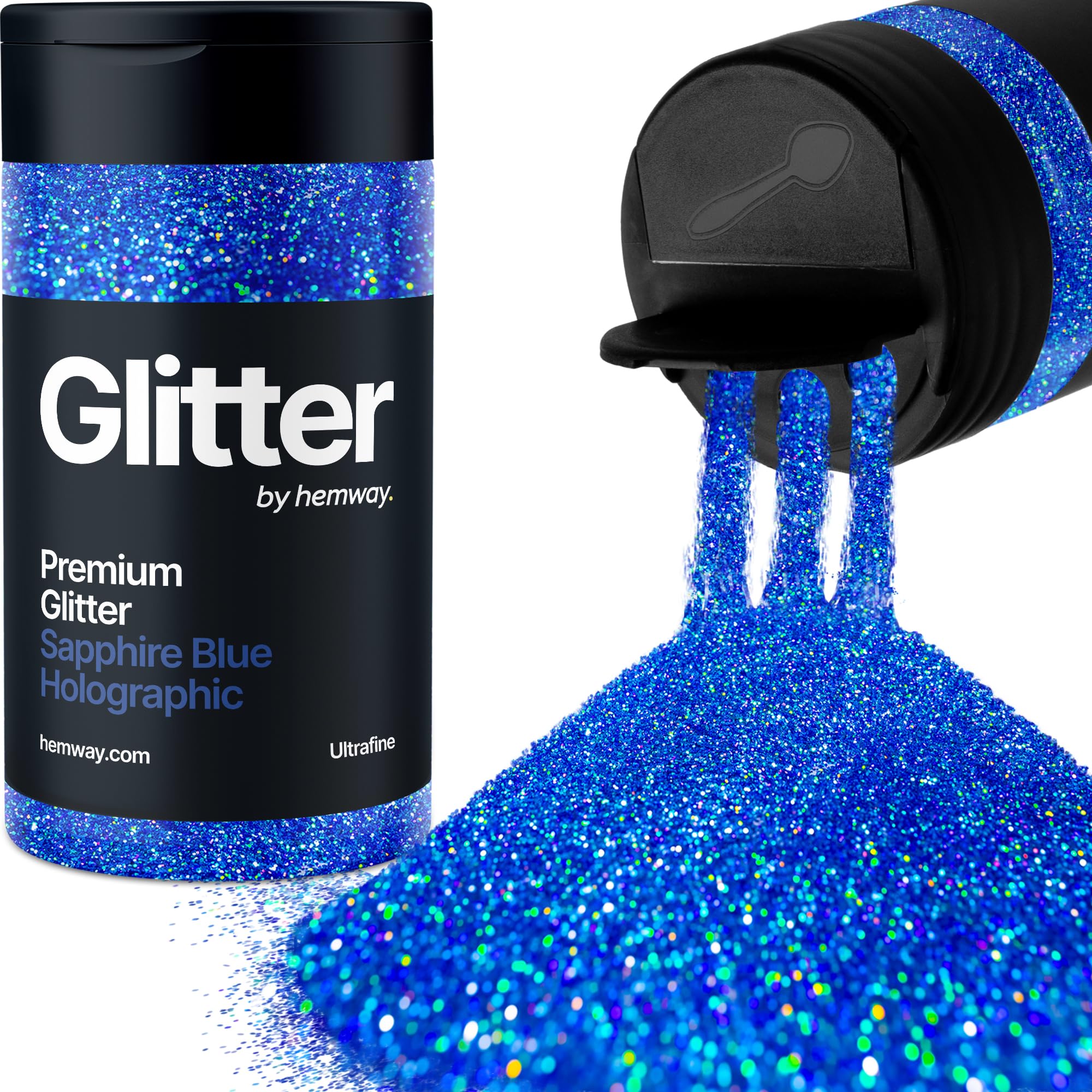 Holographic Sapphire Blue Glitter Shaker, 130g Ultrafine Glitter, Crafts 1/128" Metallic Flake Sapphire Blue Sequins, Resin & Epoxy Crafts, Decorating, Halloween, Christmas Nail, Face, Hemway
