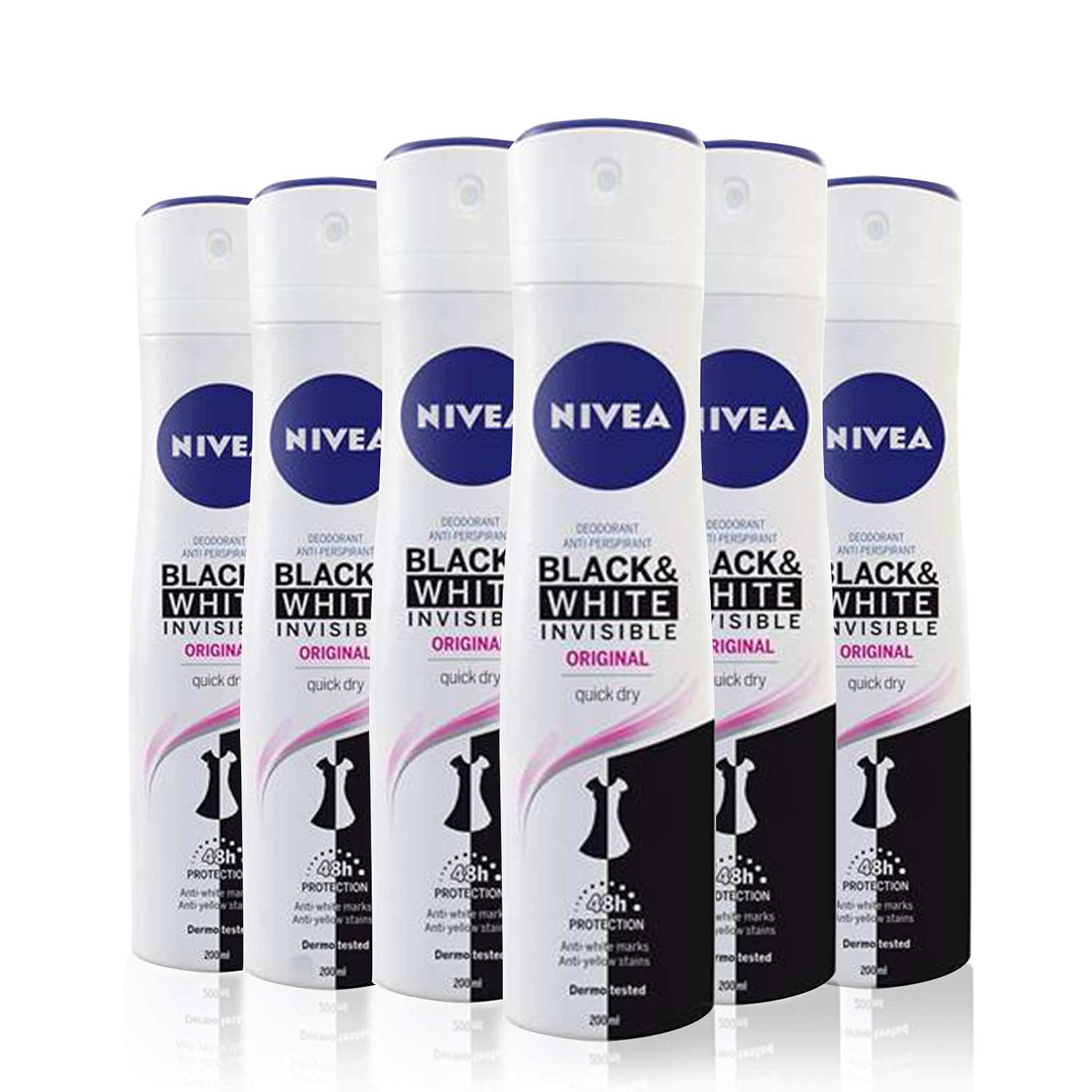 Nivea Nivea Spray Black & White Invisible Original 200 ml Pack of 6