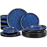 vancasso Starry Plates and Bowls Sets,12 Pieces Blue Dinnerware Sets for Kitchen,Modern Stoneware Dishes Set for 4,Dishwasher and Microwave Safe