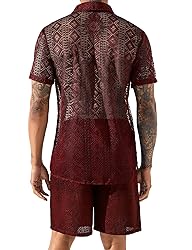 LecGee Mens Boho 2 Piece Outfits Mesh Transparent