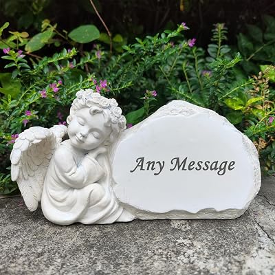 Personalized Memorial Garden Stones with Angel Statue - Custom Engraved