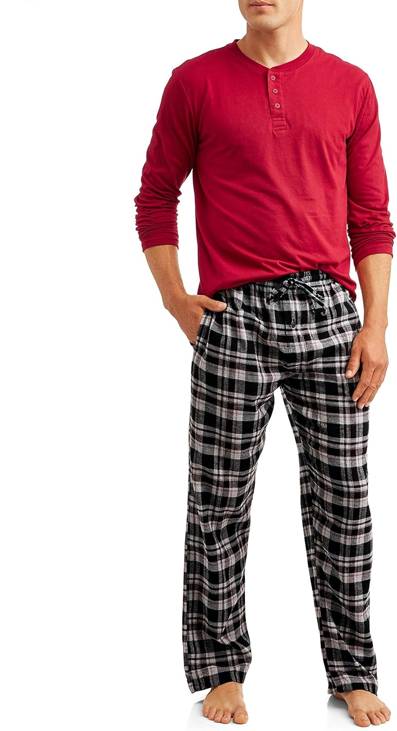 Hanes Men’s Pajamas EcoSmart Flannel Plaid Pants Sleep Set Super Comfy