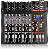 GPUB GP80 8 Channel Audio Mixer Sound Board, Bluetooth Music Mixing Board | 24 Bit Dsp Effects, Bluetooth 5.0 &amp; USB Input, +48V Phantom Power, 3 Band EQ, PFL Monitor, Streaming, Podcast, Studio, Church