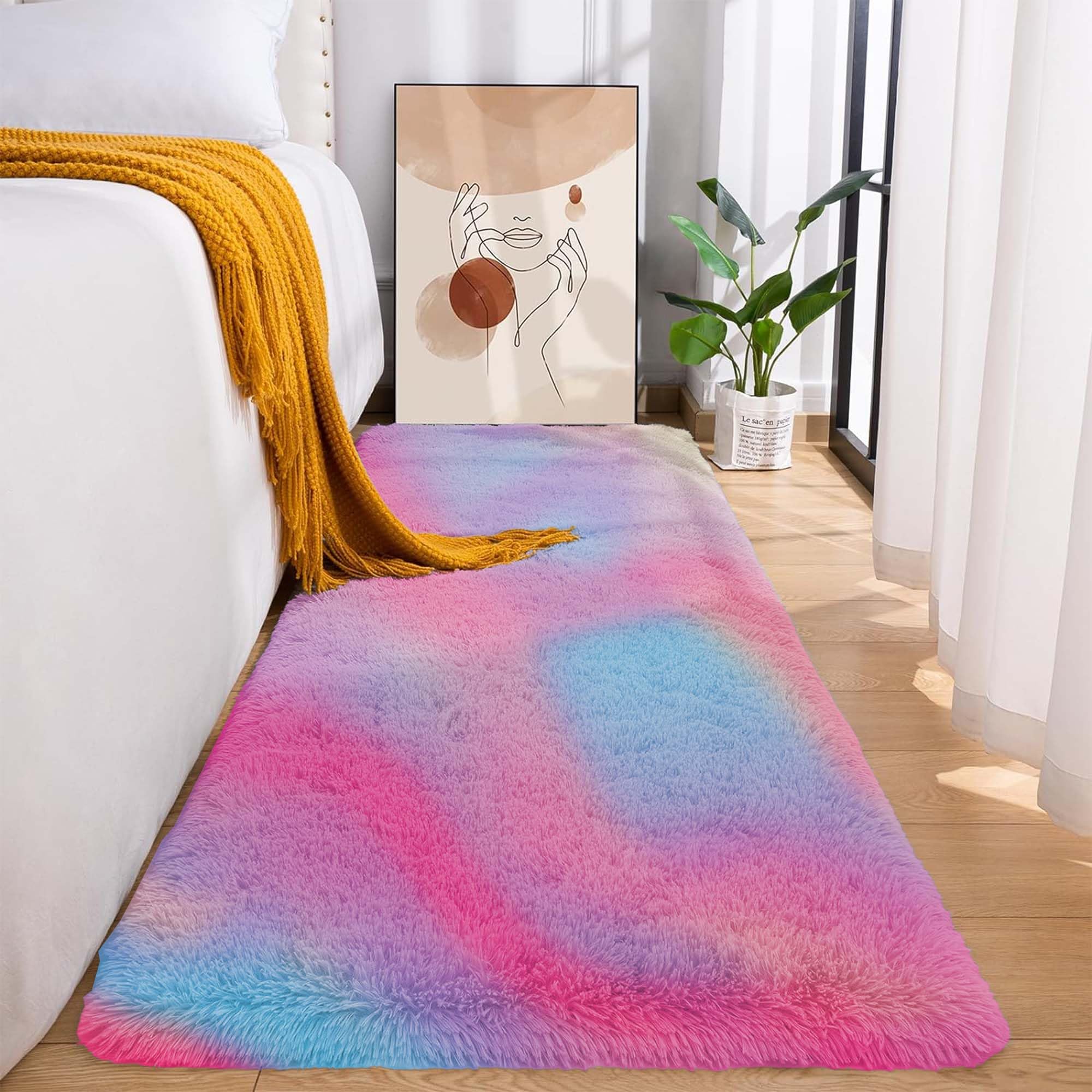 MOONLIGHT20015 Rugs Living Room – Fluffy Shaggy Area Rugs for Bedroom, Hallway Runner Anti-Slip – Modern Super Soft Plush Carpet Non Shedding Easy To Clean Rug (Rainbow, 80cm x 300cm)