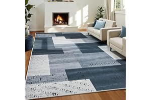 Area Rugs 6X9 for Living Room, Washable Ultra-Thin Checkered Rug for Bedrooms, Non-Slip Soft Flat Print Plaid Carpet for Clas