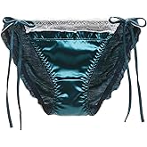 Erlemetes Women's Sexy Satin Panties Lace Silk Underwear Luxury Low Waist Side Tie Panty Breathable String Bikini Briefs