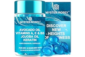 MYSTER ROSEY Hair Serum Capsules - No Rinse Conditioner for Frizzy & Dry & Damaged Hair with Argan & Avocado Oils & Vitamins, 1.59 fl oz