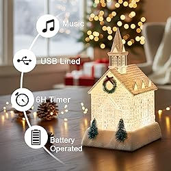 Christmas Lighted Church Water Lantern Snow Globe
