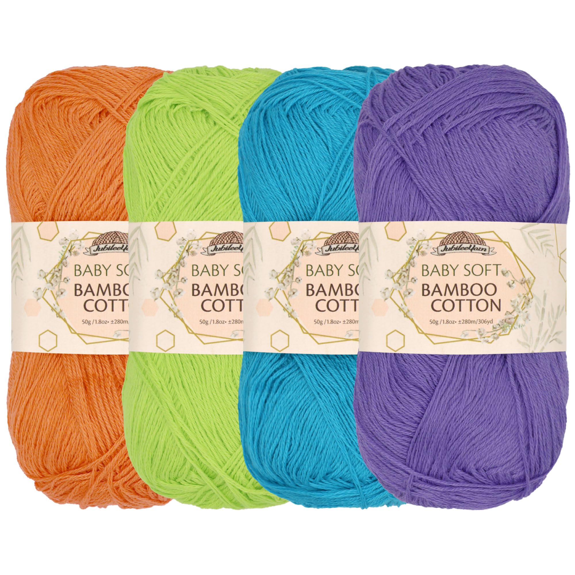 JubileeYarn Baby Soft Bamboo Cotton Yarn - 50g/Skein - Shades of Tropical Colours - 4 Skeins
