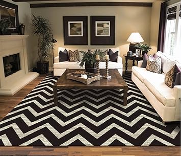 Amazon Com Large Chevron Pattern Rugs For Living Room Black Cream 8x11 Wavy 8x10 Modern Rugs Zig Zag Contemporary Rugs Zik Zak Furniture Decor