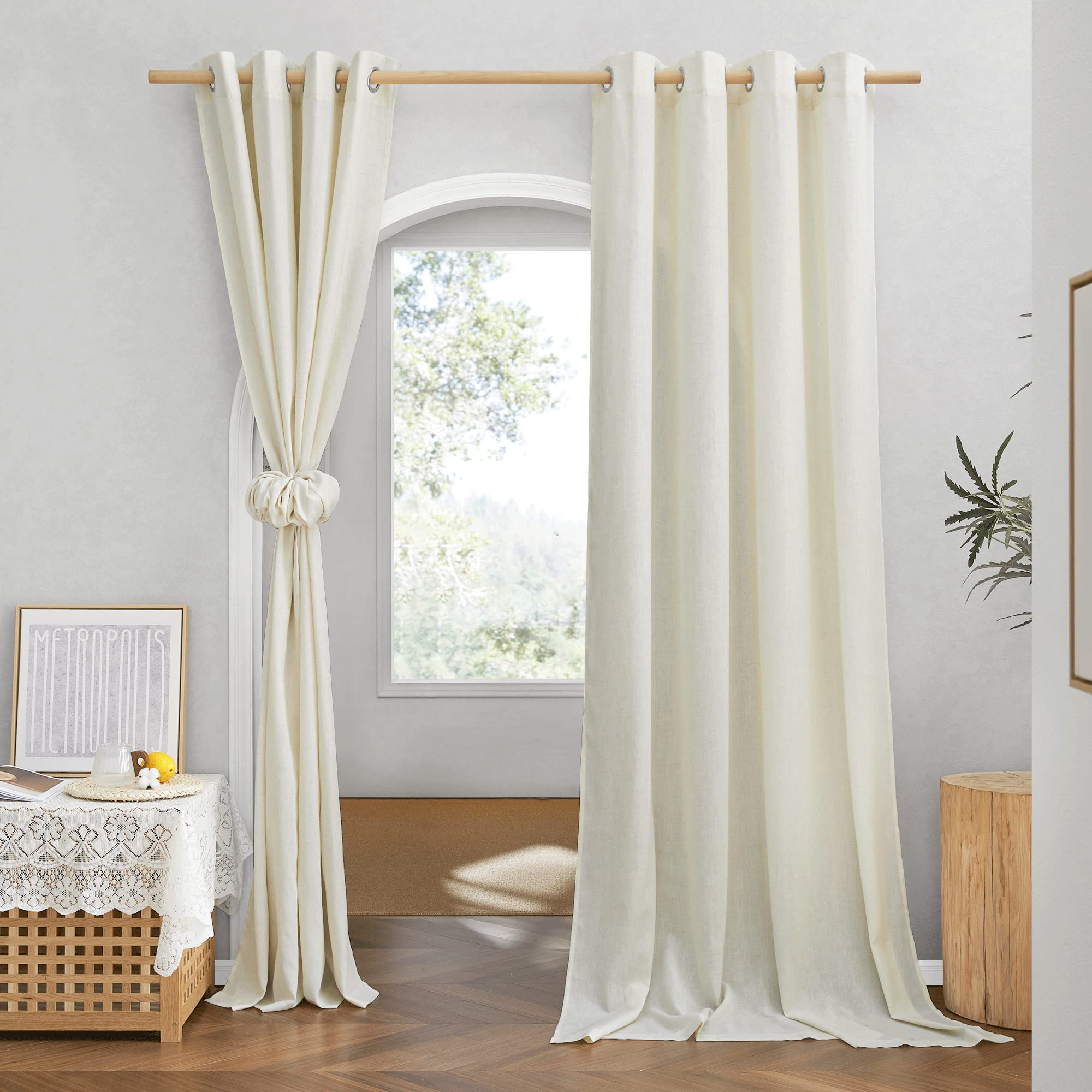 Photo 1 of NICETOWN Thick Linen Curtains Extra Long 120 inch Length, Rustic Grommet Privacy Added Vertical Flax Semi Sheer Panels for Farmhouse/Living Room, Off White, W55 x L120, 2 Panels