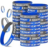 Ecation 100 Pieces Diabetes Awareness Silicone Bracelets Bulk Blue Gray Ribbon Type 1 Diabetes Awareness Rubber Wristband Diabetes Awareness Wristband for Women Men Parade, Charity Event Supplies