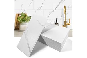 MOONFUN 50-Pieces Thick PVC Subway Tile,4"x 8" Peel and Stick Backsplash Wall Tiles,White Marble Self-Adhesive Backsplash for Kitchen,Bathroom,Living Rooms,Fireplace,RV(11.11 Sq. Ft. Coverage)