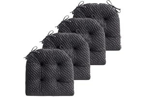 FABRICASTLE Chair Cushions Pads Non-Skid Comfortable 17" x 16" Seat Cushion Cover Set of 4 for Indoor Kitchen Dining Room Office Chairs (Black, 4 Counts (Pack of 1))