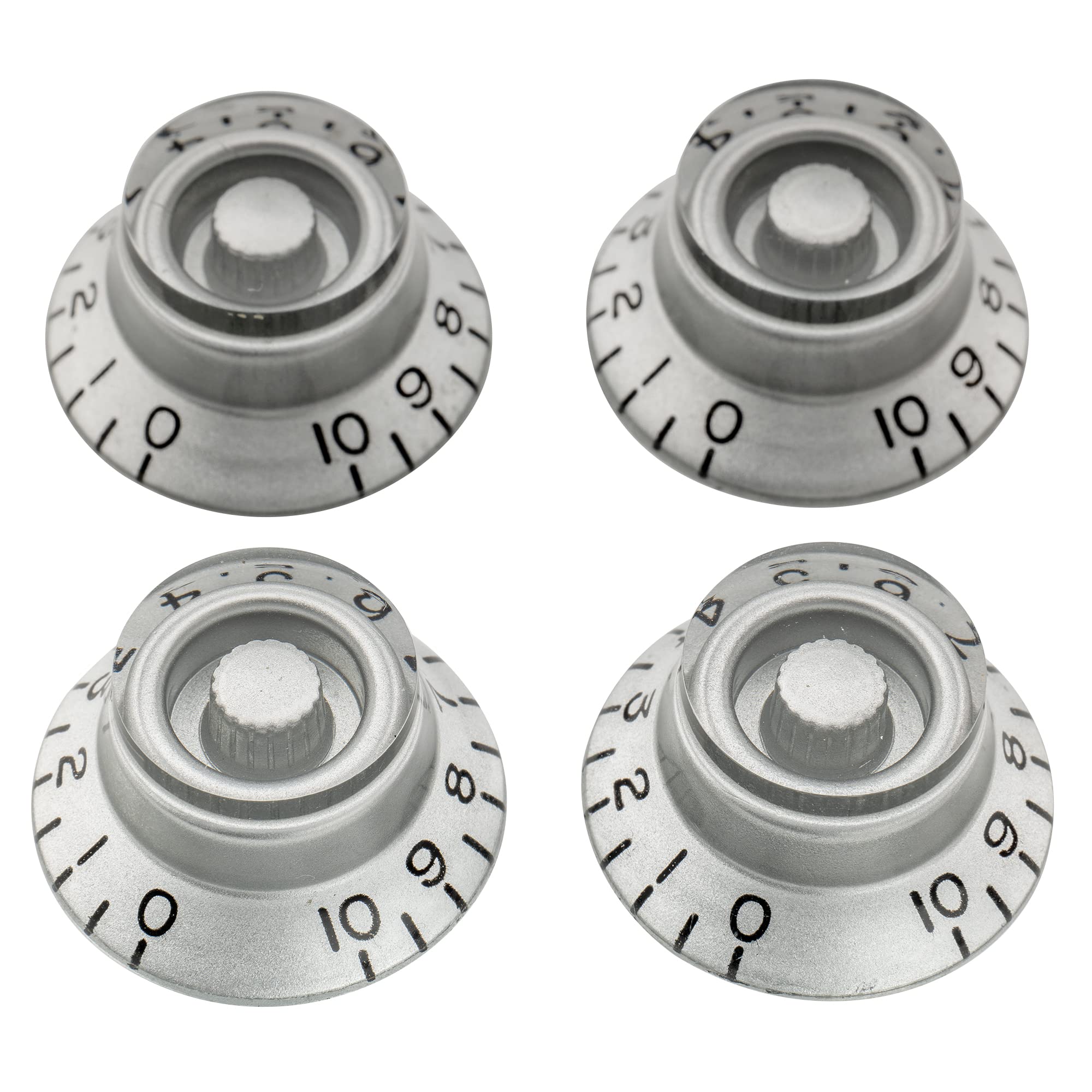 Musiclily Pro Left Handed Metric Size 18 Splines Guitar Bell Top Hat Knobs for Epiphone Les Paul SG Style, Silver (Set of 4)