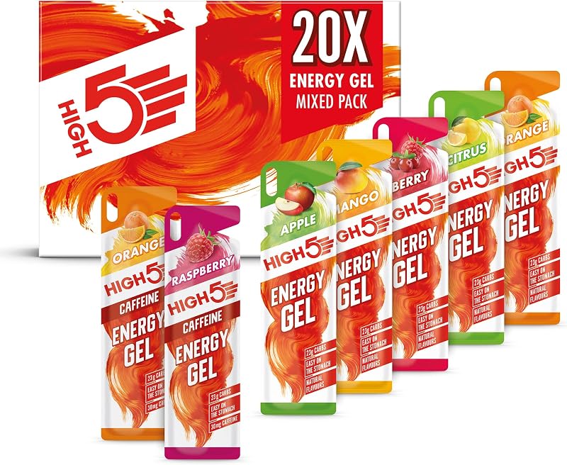 HIGH5 Sport Gel Running Pack 20x40g Energy Gels Mixed Flavours Caffeine Optional