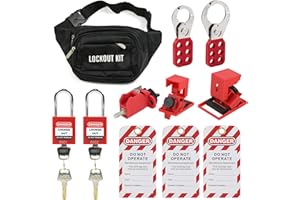 HiLKCO Lockout Tagout Kit,Lock Out Tag Out Kits Safety Electrical Devices,Padlock,Clamp On Circuit Breaker Lockout,Lockout Hasp, Multi-Pole Breaker Locks,Tags,Lockout Pocket Bag (Black Kit)