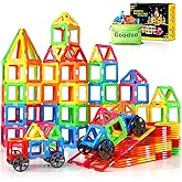 Coodoo Magnetic Tiles with 2 Cars Toys for 3 4 5 6 7 8+ Year Old Boys Girls, Magnetic Blocks Building Set for Toddlers STEM Creativity Educational Toys for Kids Age 3-6