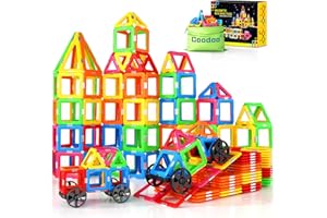 Coodoo Magnetic Tiles with 2 Cars Toys for 3 4 5 6 7 8+ Year Old Boys Girls, Magnetic Blocks Building Set for Toddlers STEM Creativity Educational Toys for Kids Age 3-6