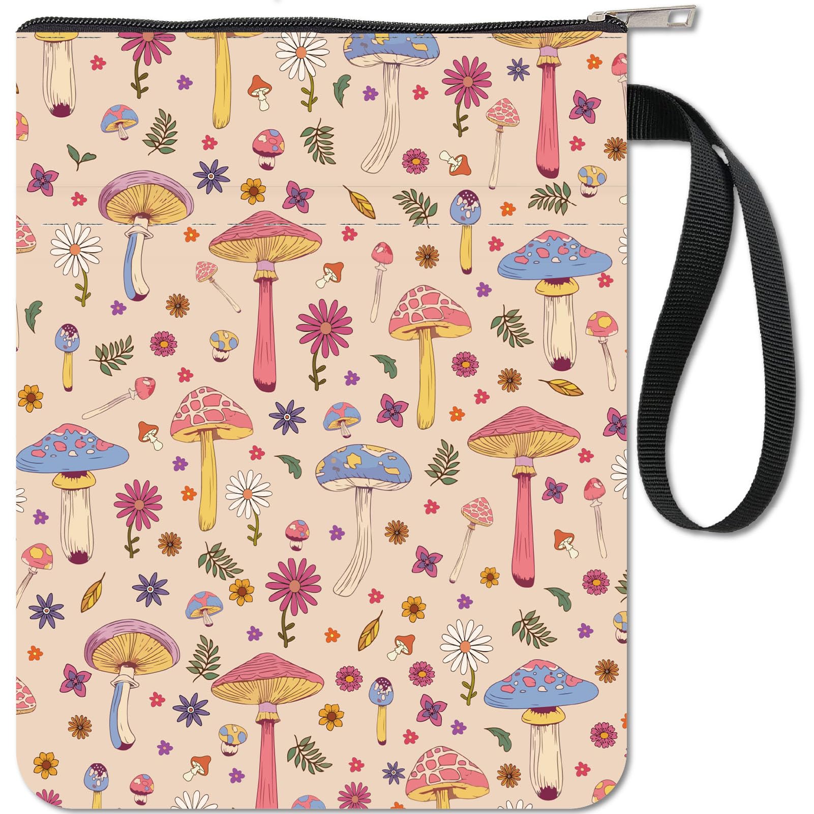 CRASPIRE Mushroom Book Sleeve Flower Book Protector Book Covers for Paperbacks Washable Fabric Cloth Book Cover with Zipper and Extra Sleeve Pocket for Book Lovers Classmate Friend Gifts